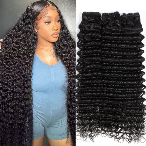 msVenus 12A Deep Wave Bundles Human Hair 16 18 20 Inches, 100% Unprocessed Indian Human Hair Bundles Wet and Wavy Raw Virgin Hair 3 Bundles Deal Curly Weave Bundles(Natural Color, 16 18 20 Inches)