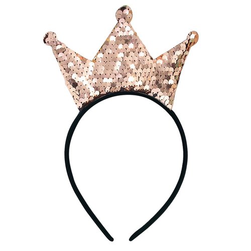 Crown Headband Laser Glitter Hair Band Crown Sequin Hair Accessories Girls Women Birthday Party(Khaki)