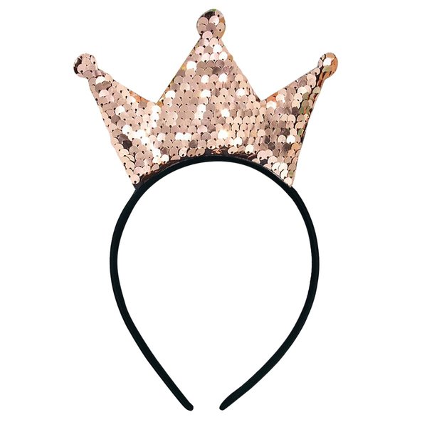 Crown Headband Laser Glitter Hair Band Crown Sequin Hair Accessories Girls Women Birthday Party(Khaki)