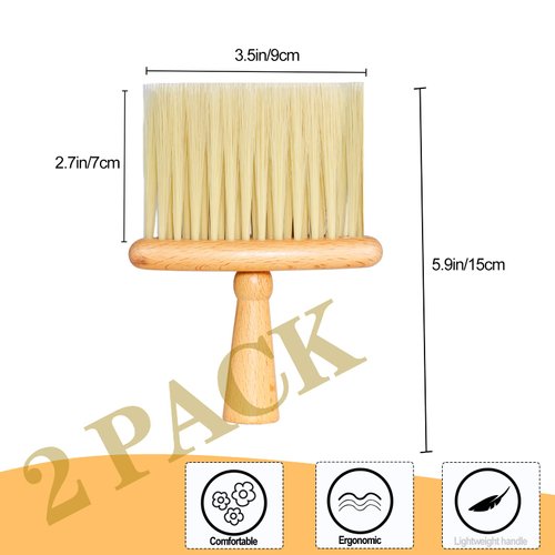 BEAYUNG 2PCS Barber Brush Neck Duster for Hair Cutting Barbershop Salon and Home Use Natural Wooden Handle