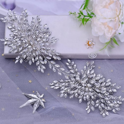 HAIPEI Bridal Wedding Hair comb Wedding Headpiece for Bride Rhinestone Wedding Headband Crystal Hair Accessories for Women and Girls (Silver), one size