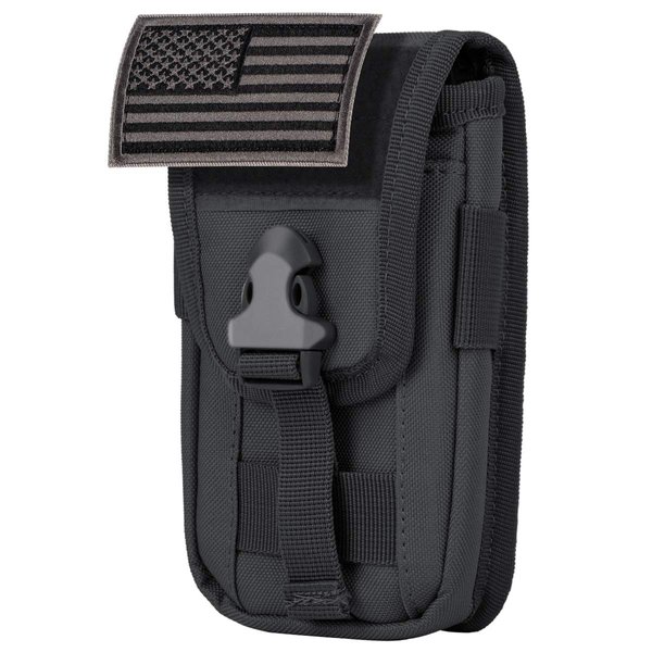 IronSeals Tactical Cell Phone Holster Pouch, Tactical Smartphone Pouches Cellphone Case Molle Gadget Bag Molle Attachment Belt Holder Waist Bag for 4.7"-6.7" with US Flag Patch