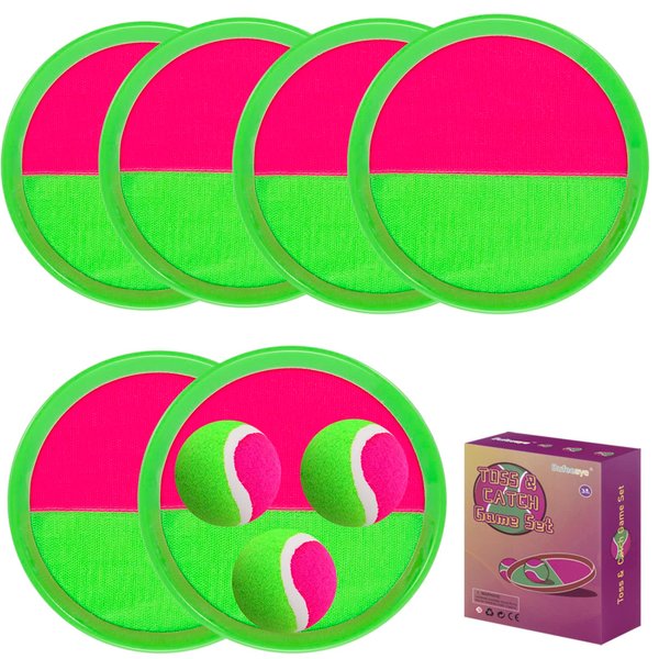Kids Outdoor Toys, Beach Toys Toss and Catch Ball Set, Outside Yard Games for Kids with 6 Paddles 3 Balls Paddle Game Set Playground Sets for Backyard Sports Outdoor Games for Adults and Family