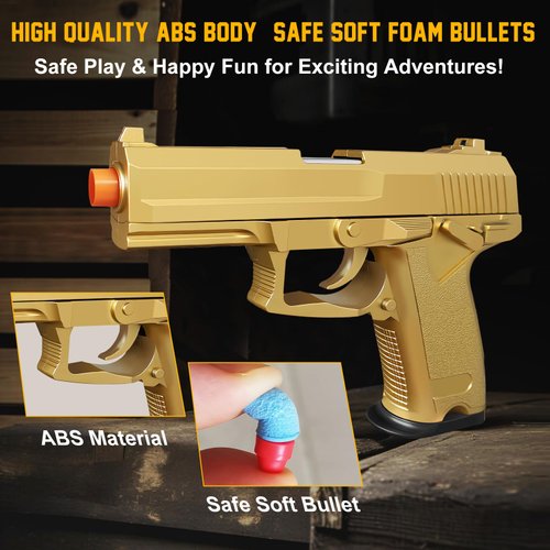 Tcxomino Soft Bullet Gold Toy Gun - Foam Blaster with Shell Ejecting, Toy Pistol Gift Box for Christmas Halloween Birthday Present for Boys Girls Adults Age 8+