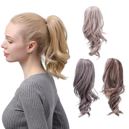 JUVABUN Claw Clip Wavy Ponytail Extension 12'- Light Blonde| Hair Extension Clips | Synthetic Ponytail Extension| Wavy Hair Extensions | Washable Realistic And Synthetic |human hair- Light Blonde