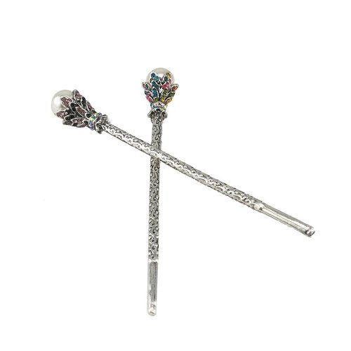 yueton Pack of 2 Vintage Rhinestone Pearl Hair Stick Vintage Hair Chopsticks Hairpin Chignon Pin (Pink+Colorful)
