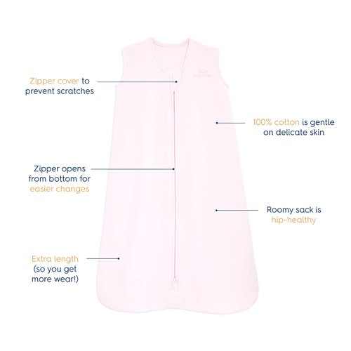 HALO SleepSack, 100% Cotton Wearable Blanket, Swaddle Transition Sleeping Bag, TOG 0.5, Soft Pink, Small, 0-6 Months