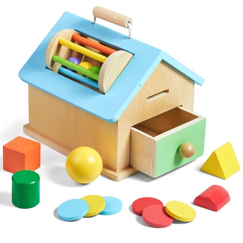 Montessori Toys for 1 2 3 Years Old Boys and Girls 5 in 1 Wooden Baby Drop Toys,Woode Shape Sorting and Stacking Learning Toys for Toddlers Wooden Toy for Kids Age 12 Months Gift for Kids