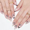 GLAMERMAID Nude White Press on Nails Medium Black French Tip, Gothic Short Fake Nails Almond, Acrylic False Nail Kits with Glitter Snake Design, Stick Glue on Nails Sets, Round Oval Nails for Women