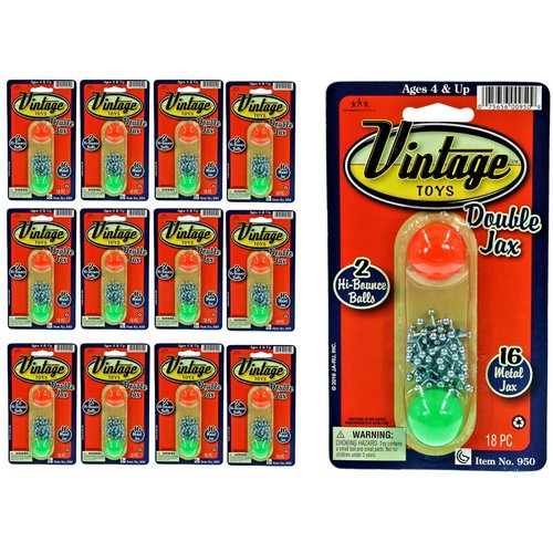 JA-RU Vintage Metal Jacks Game Set/Two Bouncy Balls. (12 Packs) Mini Jax Toy for Kids, Boys & Girls. Classic Family Retro Classics. Bulk Party Favors, Stocking Stuffers. 950-12s