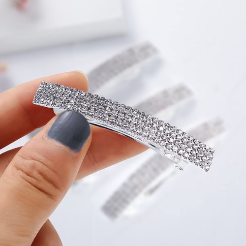 Meisuitd Crystal Hair Barrette 2 Pcs Sparkly Rhinestone Hair Clip French Design Bridal Fashion Gorgeous Bling Rhinestone Hair Clips Ponytail Holder Side Clips 2.55 inch