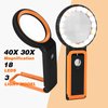 30X 40X Magnifying Glass with Light and Stand, Foldable Handheld Magnifying Glass 18 LED Illuminated Lighted Magnifier for Macular Degeneration, Seniors Reading, Close Work, Coins, Jewelry (Black)