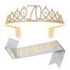 Sliver Gold "70 & Fabulous"Sash & Rhinestone Tiara Set, 70th Birthday Gifts for Women, Birthday Sash/Tiara for Women's 70th Birthday Party Decoration (Sliver 70th)