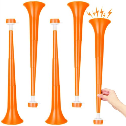 GCQJOQ 4 Pcs Collapsible Stadium Horn, 21 Inch, Plastic Vuvuzela Trumpet Noisemakers for Sports Events, Carnivals, Parties, Orange