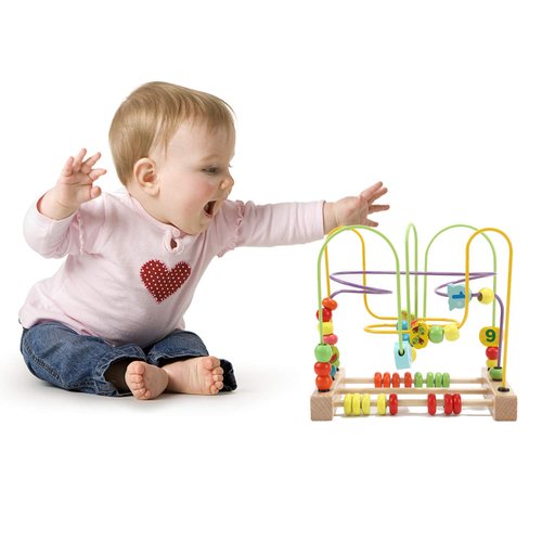 Wondertoys Bead Maze Toy for Toddlers Wooden Colorful Abacus Roller Coaster Educational Circle Toys for Babies Bead Maze Activity Cube Sensory Toys for Children
