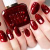 NovaCharm Dark Red Nail Polish - Red Glitter Nail Polish - Chunky Bright Red Nail Polish - High Glossy Sparkly Nail Polish Fast Drying Nail Polish for Women Girls DIY at Home