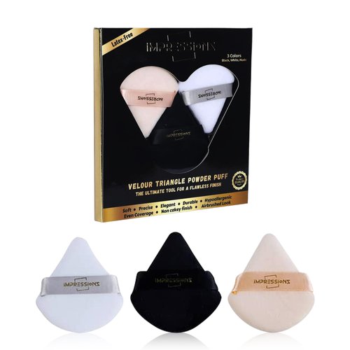 ImpressionZ Triangle Powder Puffs - 3pcs Soft Reusable Velour Powder Puffs for Face Powder, Loose Powder - Under Eye Powder Puff Face Makeup Triangle Puffs Foundation Blending Sponges Set
