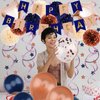 ZERODECO Birthday Decorations for Women, Navy Blue Rose Gold Birthday Party Decorations Happy Birthday Banner Paper Pompoms Balloon for Boys Girls Men Women Birthday Party Decorations Supplies