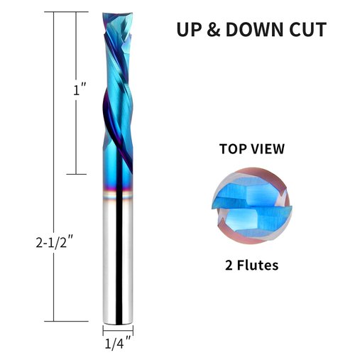 EANOSIC 5PCS Spiral Router Bits Up/Down Cut Compression Bit 1/4 inch Cutting Diameter with Nano Blue Coated, 1/4 inch Shank Solid Carbide CNC End Mill for Wood Carving Engraver Milling Cutters