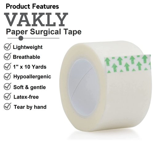 Paper Medical First Aid Surgical Tape 1" x 10 Yards [Pack of 6 Rolls] Lightweight Breathable Microporous Self Adhesive Latex Free Hypoallergenic Bandage and Wound Dressing Tape