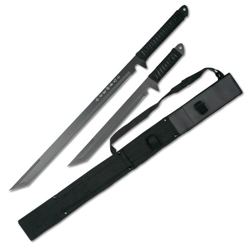 BladesUSA HK-1067 Twin Ninja Swords, Black, 18-Inch and 26-Inch Lengths