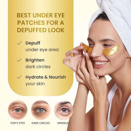 PLANTIFIQUE Gold Under Eye Patches for Puffy Eyes and Dark Circles 20 Pairs Under Eye Masks for Dark Circles and Puffiness Eye Gels with Collagen & Caffeine Anti Aging Gold Eye Mask Skincare