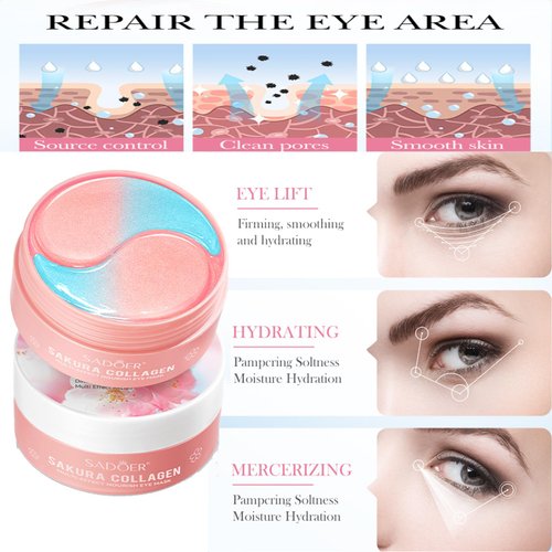 Reepic Cosmer Sakura Eye Masks, 30 Pairs Collagen Gel Under Eye Patches, Crystal Eye Masks Reduce Wrinkles and Dark Circles, Moisturizing & Anti-Aging Reducing Eye Wrinkles Skincare