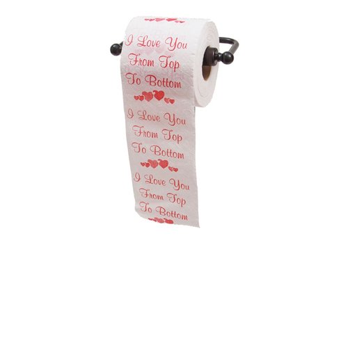 JustPaperRoses I Love You from Top to Bottom Printed Toilet Paper Gag Gift, Funny Novelty Valentine's Day or Anniversary Present for Him or Her