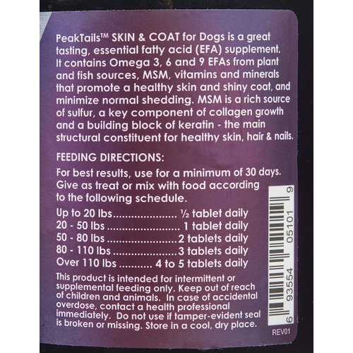 PeakTails Dermatrix, 90 Count Tablets for Dogs, Supports Healthy Skin, Shiny & Reduce Excessive Shedding, Contains MSM, Fish Oil & Omega 3 & 6 Essential Fatty Acids