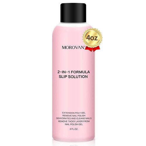 Morovan 2 in 1 Formula(Nail Cleanser for Nail Polish + Slip Solution for Poly Gel Nails) 4oz Lint-free Poly Gel Slip Solution Extension Nail Liquid Slip Solution Nail Polish Cleanser