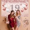 Trgowaul 19th Birthday Decorations Party Set for girls, Rose Gold 19 Birthday Banner and Tablecloth, 19& Fabulous Sash and Tiara, 1PC Happy 19th Birthday Cake Topper, Pink Gold 19 Number Balloons