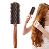 Boar Bristle Round Brush，Natural Bristle Hair Brush Wooden Handle Styling Brush Prevents Tangles and Anti-Static for Hair Blowing, Styling, Curling, Detangling and Straightening(size:22.3x4.7cm)