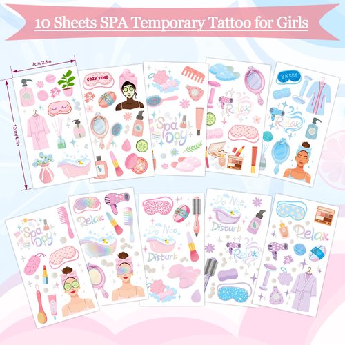 Konsait Spa Party Favors Spa Kids Tattoos Temporary for Girls, 99 Pcs+ Fake Tattoos Slumber Party Supplies for Girls Spa Day Party Supplies Birthday Makeup Party Favors