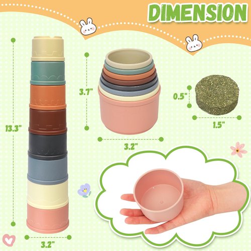 Ranlsen 8PCS Stacking Cups for Rabbits, Multi-Colored Bunny Toys of Different Sizes, Reusable Plastic Nesting Treat Toys for Bunny Small Animals Hiding Food and Playing