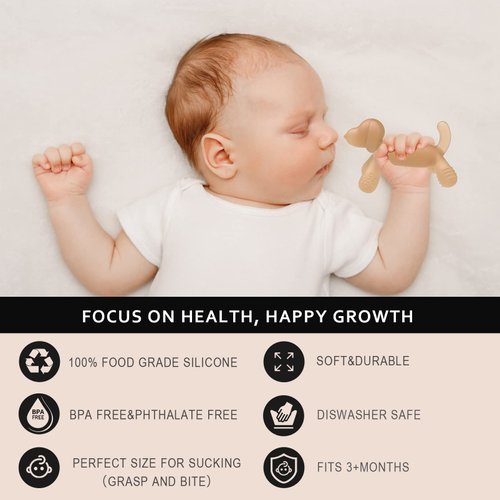 AULEGE 2Pack Silicone Teething Toy for Baby 3-6, 12, 18 Months Infant, BPA Free Soft Silicone Baby Teether for Soothing Teething Pain Relief, Baby Chew Toys for Boy&Girl Birthday, Christmas Gifts