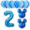 Hongkai Mouse Theme 2nd Birthday Boy Decoration Blue Foil Balloons Set, 32" Number 2 Mylar balloons Baby Two Year old Birthday Banner Happy Birthday Party Supplies