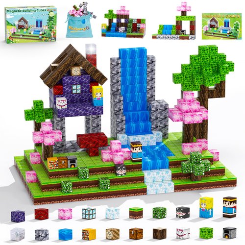 Magnetic Blocks, 108PCS Magnetic Building Blocks for Kids, STEM Build Magnetic Forest World Set for Toddler Birthday Xmas Gifts, Montessori Sensory Toys for Boys Girls Aged 3-12, 1" Magnetic Cubes