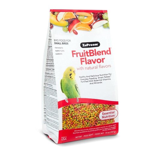 ZuPreem FruitBlend Flavor Pellets Bird Food for Small Birds, 2 lb - Daily Blend Made in USA for Parakeets, Budgies, Parrotlets