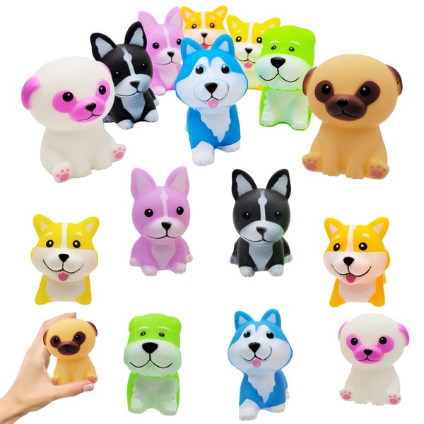 Chochkees Assorted Rubber Dog Toy Doggies for Kids and Toddlers, Bath Birthday Baby Showers Classroom, Summer Beach and Pool Activity, 2" Inches (12-Pack)