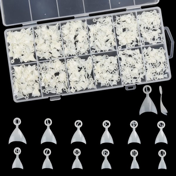 600Pcs Almond Nails Tips Half Cover Stiletto Acrylic False Nails for DIY Nail Art, 12 Sizes (Natural)