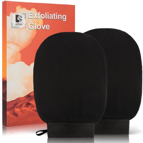 Exfoliating Glove Body Scrubber, Premium Exfoliating Mitt for Normal to Dry Skin, Body Exfoliator for Self-Tan Removal and Applicationin, Made of Viscose Fiber （2 Black）