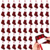 BBTO Plush Cuff Christmas Mini Stockings 7 Inch Buffalo Plaid Hanging Stockings Xmas Stocking Candy Holder Tableware Holders(Red and Black,48 Pieces)