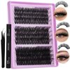 Lash Extension Kit Wispy Lash Clusters Kit 40D+50D+60D Fluffy Lash Clusters Kit 14-24mm Eyelash Extension Kit 3 Styles Eyelash Clusters with Bond and Seal Lash Glue and Tweezers by FOINEMYED