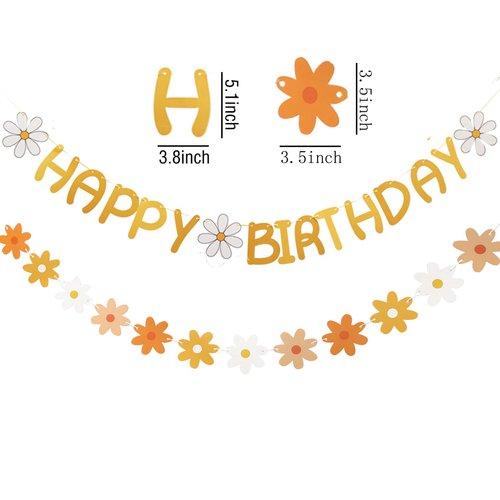 Happy Birthday Banner Little Daisy Banner for Kids Adults Birthday Party Decorations (Yellow+White+Orange)