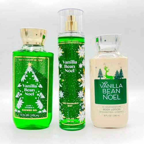 Vanilla Bean Noel 8oz Body Lotion, 10oz Shower Gel and 8oz Fine Fragrance Mist 3-Piece Bath and Body Bundle