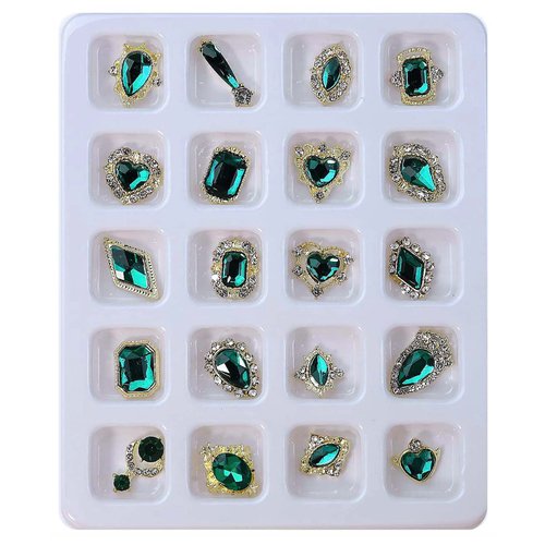 40PCS Emerald Green Luxury Nail Art Rhinestones Kit for Acrylic Nails，Green Alloy Nail Charms Nail Decorations，Nail Accessories Nail Jewels for Nail Art Supplies Manicure Making Craft DIY