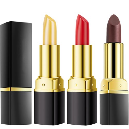 3 Pcs Lip Balm Lipstick,Jeffbaubl Color Changing Lipstick,Lip Stain Long Lasting Waterproof,Long Lasting Nutritious Lip Balm Lips Moisturizer Lipstick For Women(Black Rose,Carrot,Red Cherry)