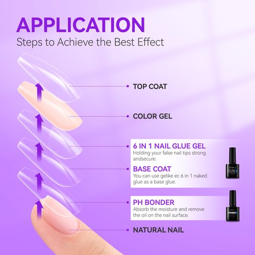 gelike ec 6 in 1 Nail Gel Glue Base Gel and Nail Prep PH Bonder Dehydrator Nail Kit 2PCS for Nail Polish, Nail Glue Acid-Free Primer,Super Shiny Stain Resistant for False Nail Tips