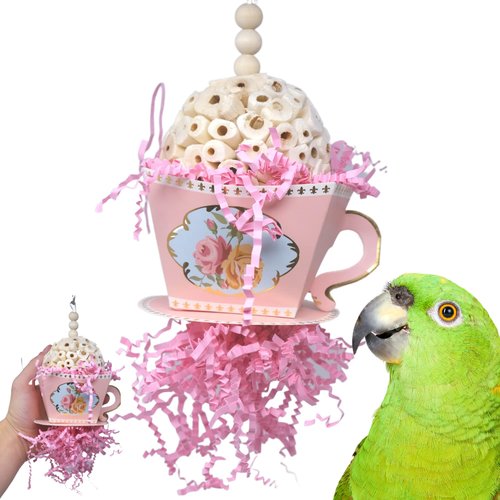 Bonka Bird Toys 2441 Pink Sola Teacup 8" High by 4" Wide Medium Parrot Chew Cage Toy, Conures, Ringneck, Quakers, and Similar