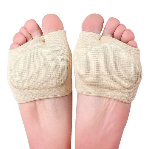 Metatarsal Pads, [2 Pairs] Foot Cushions Sleeve, Forefoot Gel Pad Half Sock Foot Support for Prevent Calluses Blisters Pain Relief (Black+Beige, L (Pair))